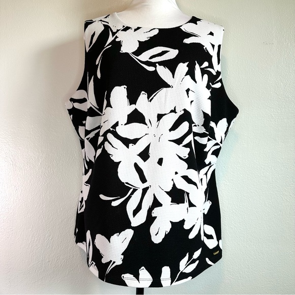 Calvin Klein | Black & White Floral Sleeveless Career Tank Blouse Top Size 1X - Picture 1 of 9